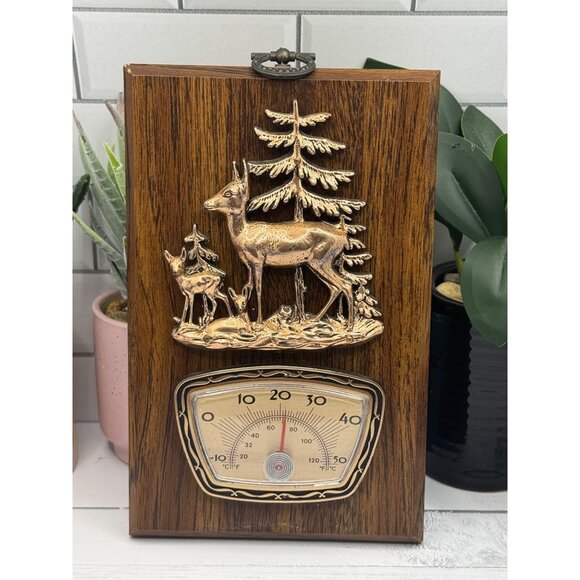 A&F Other - Vintage 1970's Made In Canada Thermometer w/Raised Metal Deer On Wooden Plaque